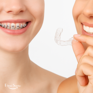comparação entre aparelho fixo e alinhador transparente nos dentes